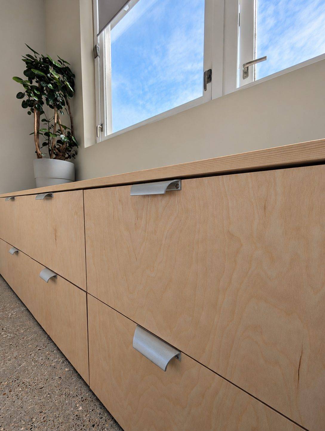 Angled view of the cabinets