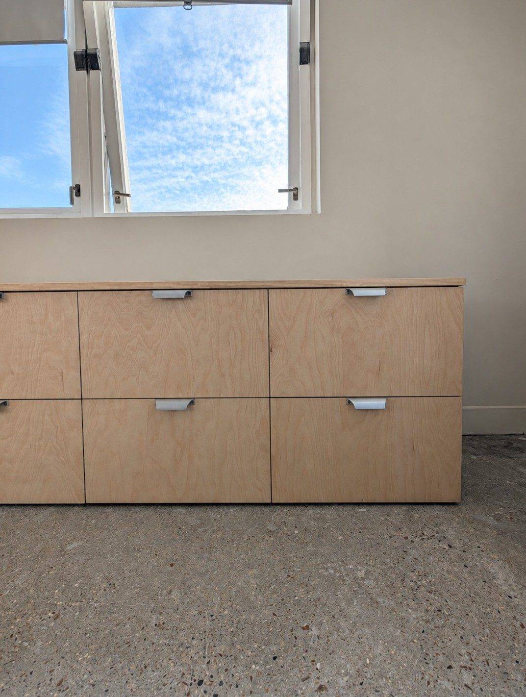 Close-up of the drawer fronts