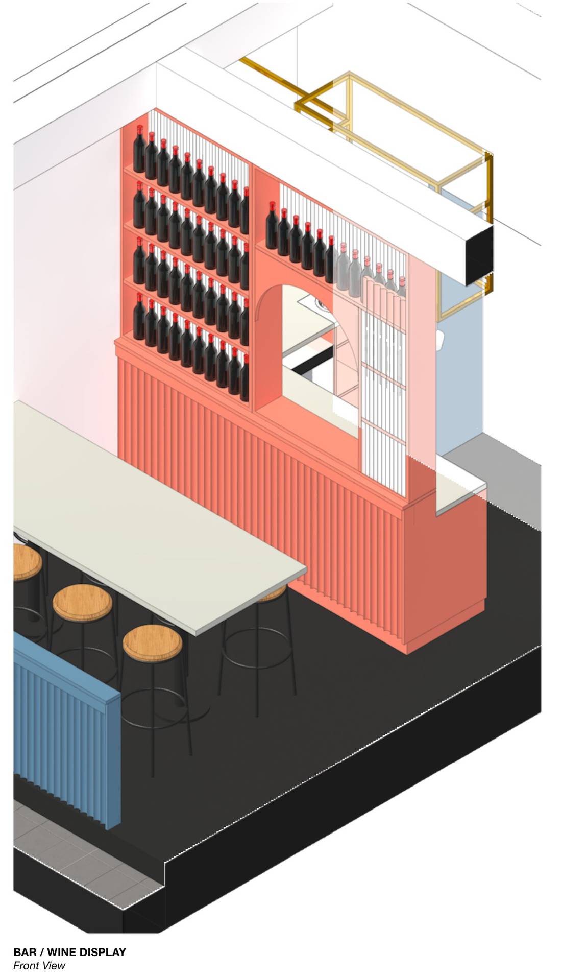 Concept visualisation of the bar and wine display, by Studio P