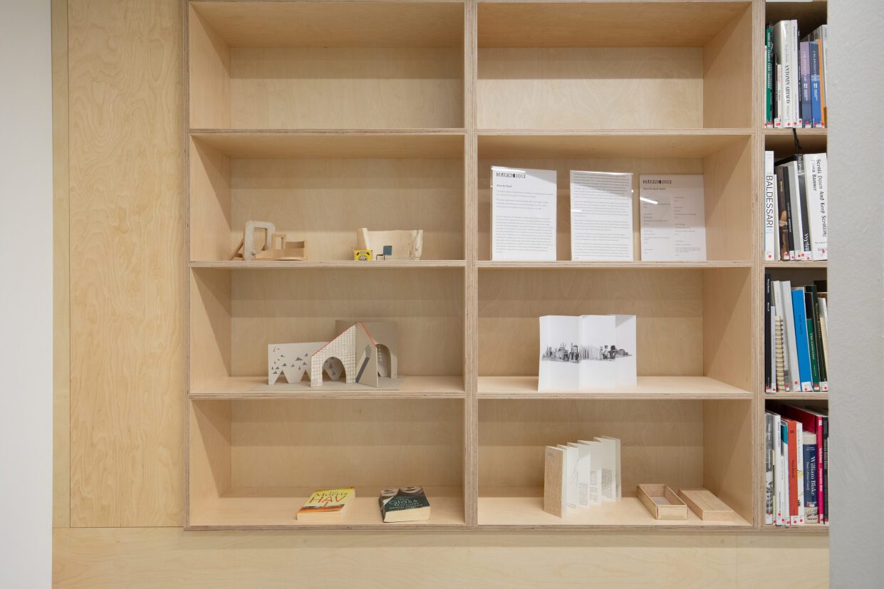 Close-up of the shop shelving, with books out for sale