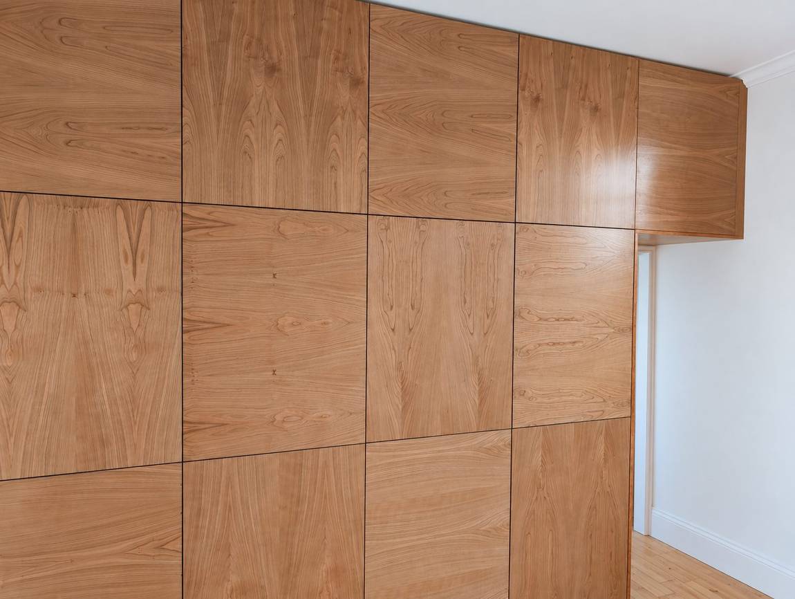 Angled view along the wardrobe wall toward the en-suite opening